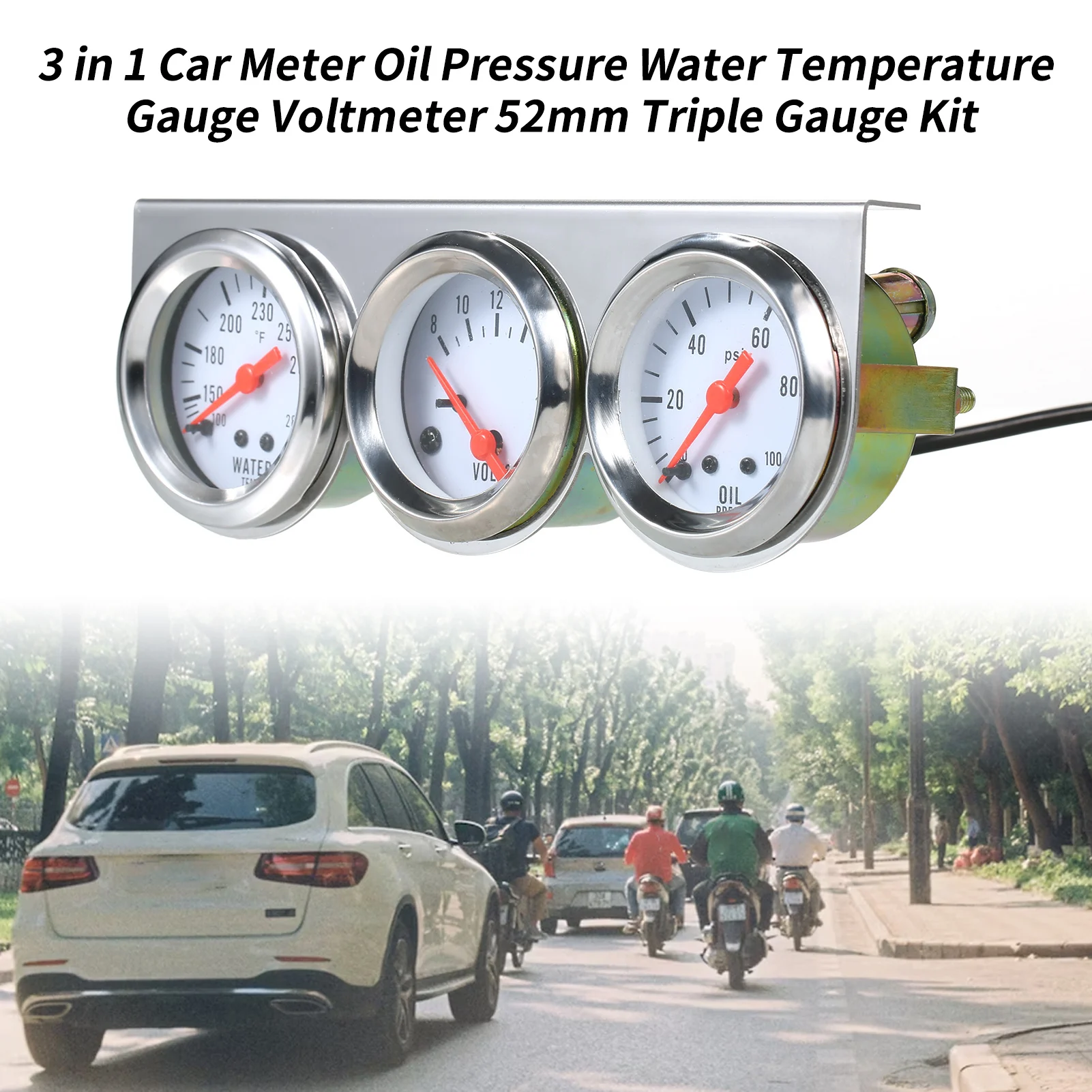 3 in 1 Car Meter Oil Pressure Fahrenheit Water Temperature Gauge Voltmeter 52mm Triple Gauge Kit Car Meter Voltmeter Water Gauge