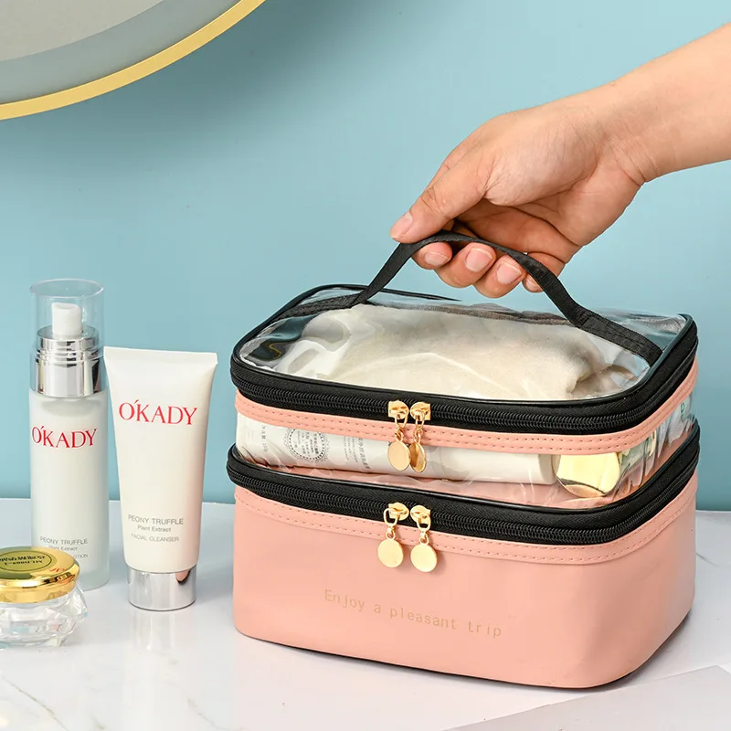 Dry and Wet Separation Upper Lower Two-layer Large-capacity Cosmetic Bag Portable Multi-layer Simple Waterproof High-value