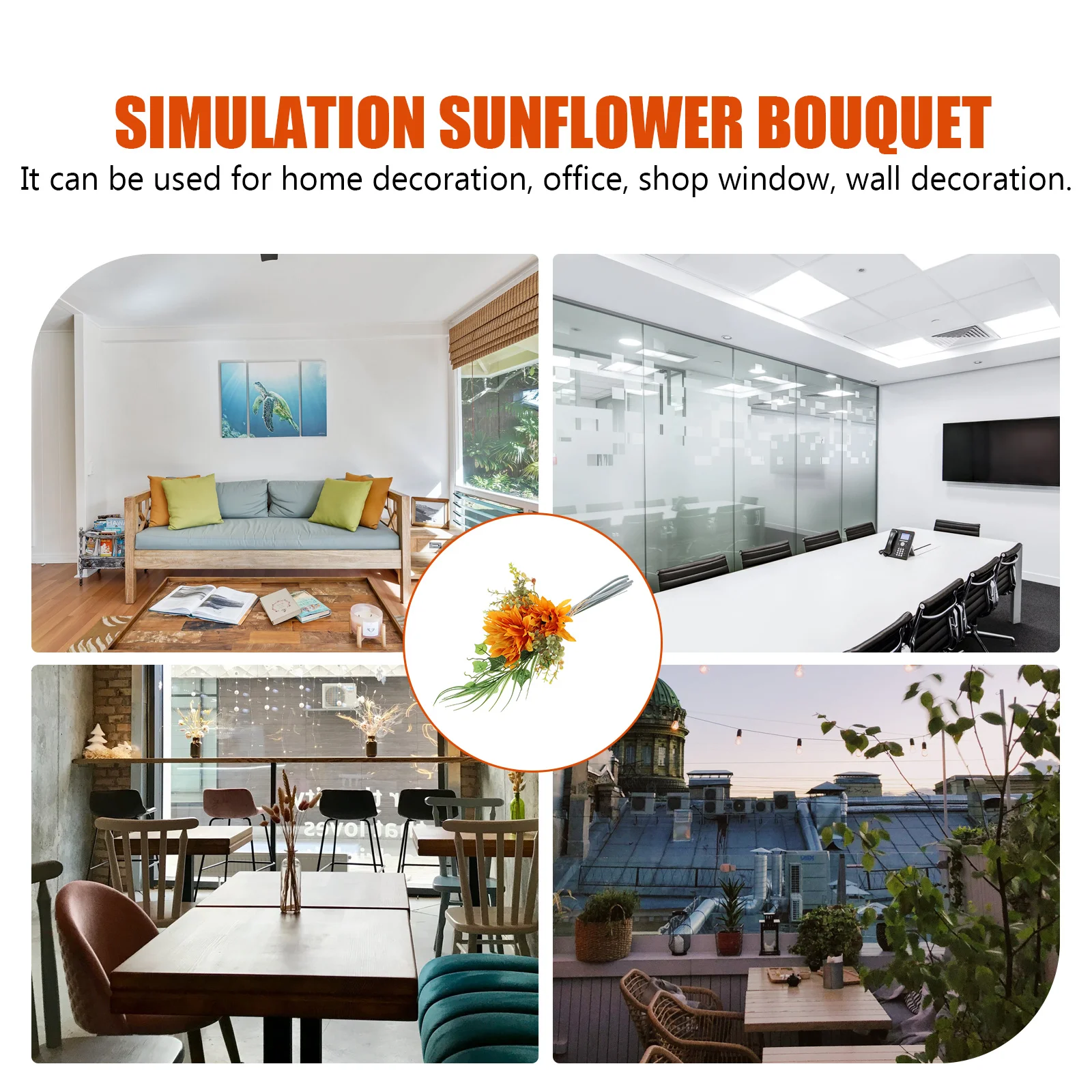 

Artificial Sunflower Bouquet Decor Realistic Leaf Texture Clear Home Office Wall Decor Simulation Bouquet Adorn Decorative