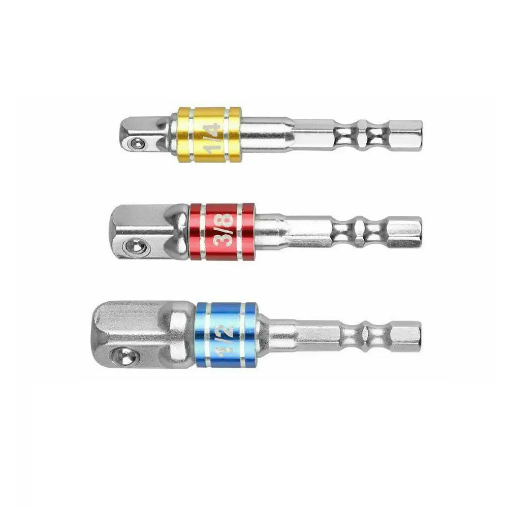 Juego de adaptadores de enchufe de 3 piezas y 65mm, vástago hexagonal a 1/4 ", 3/8", 1/2 ", juego de brocas de extensión para herramientas eléctricas