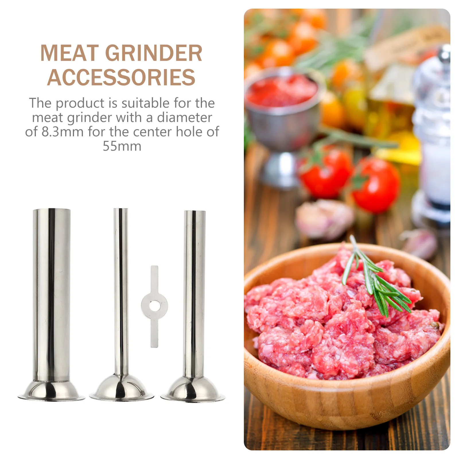 

3pcs 1 Set Stainless Steel Stuffer Kit For Meat Filling Making Tools Sausage Tube Sausage Funnel Meat Parts Kitchen