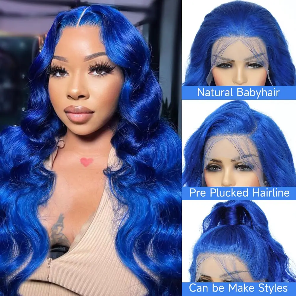 

Body Wave Blue Human Hair Wigs Colored Lace Front Wigs Brazilian Human Hair Lace Frontal Wig Pre Plucked Natural Hairline