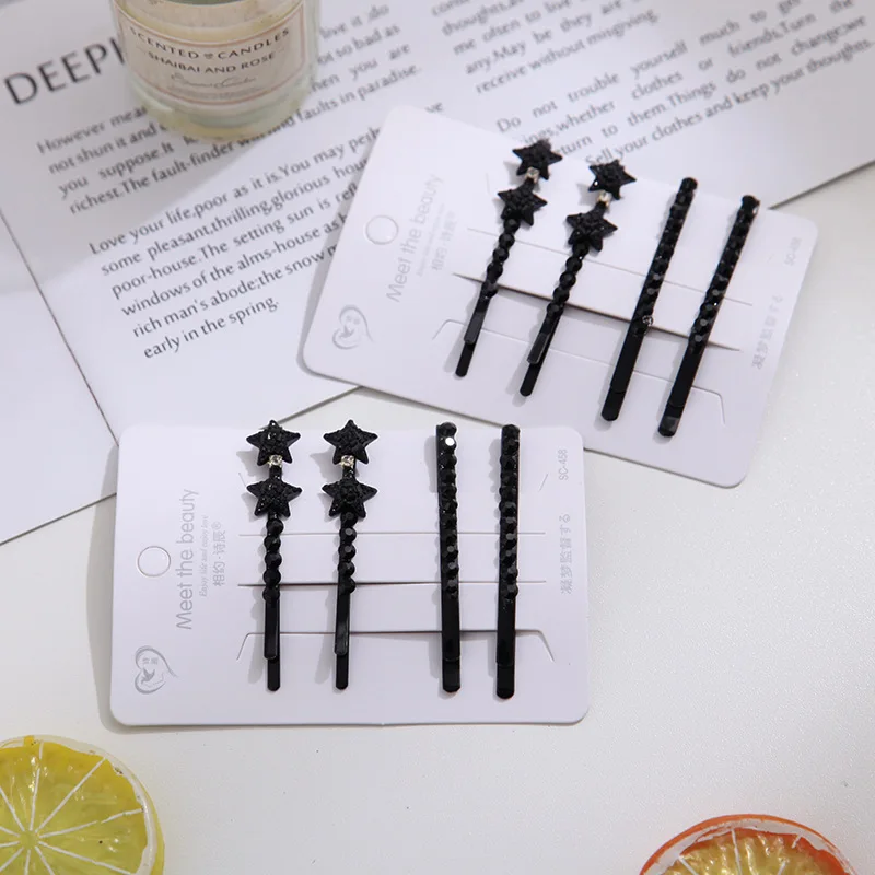 

4 Pcs/Set Black Hair Clips for Women Side Bangs Edge Hairpins Non-Slip Minimalist Hair Accessories for Daily Styling