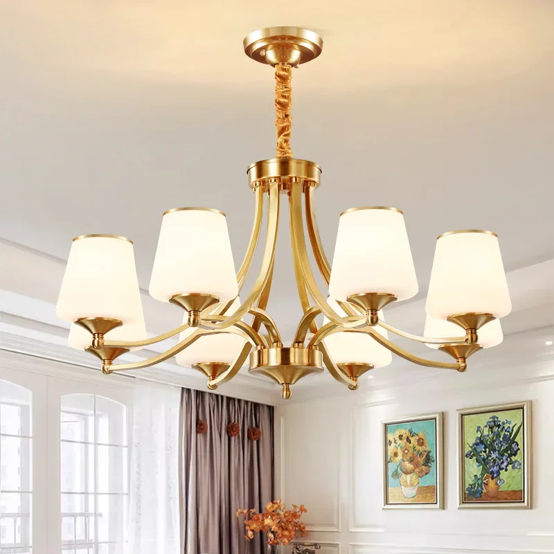 All copper American chandelier living room light, simple modern hall main light, rural retro study dining room light, bedroom li