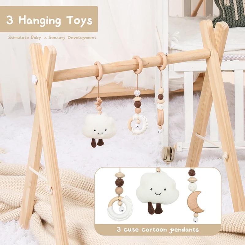 Baby Wooden Gym Rack Cartoon Crochet Avocado Cloud Rattle Pendant Infant Wooden Ring Teether Children Montessori Toys Kids Gift