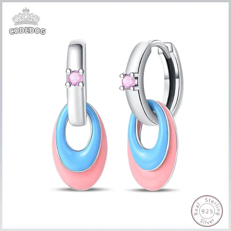 Heiße 925 Sterling Silber Ohrringe Charme Einfache Glänzende Blau Rosa Zirkon Hochzeit Frauen Schmuck Geschenk