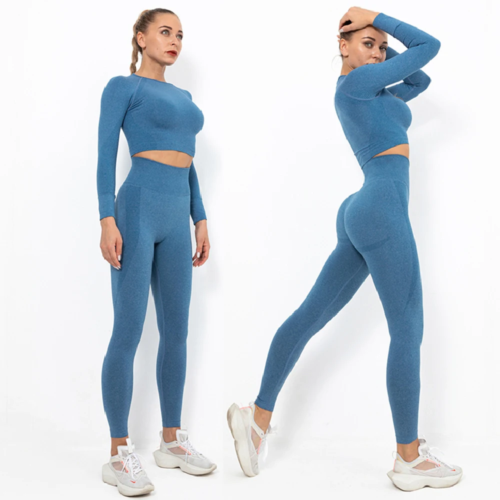 

Seamless Women Yoga Set Fitness Sport Pants Gym Yoga Suits Long Sleeve Crop Top High Waist Running Leggings Workout Sports Sets