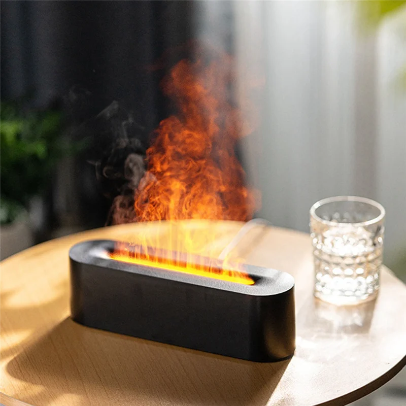 A97G Flame Air Humidifier Ultrasonic Cool Mist Machine Nebulizer LED Essential Oil Diffuser Easy To Use Black