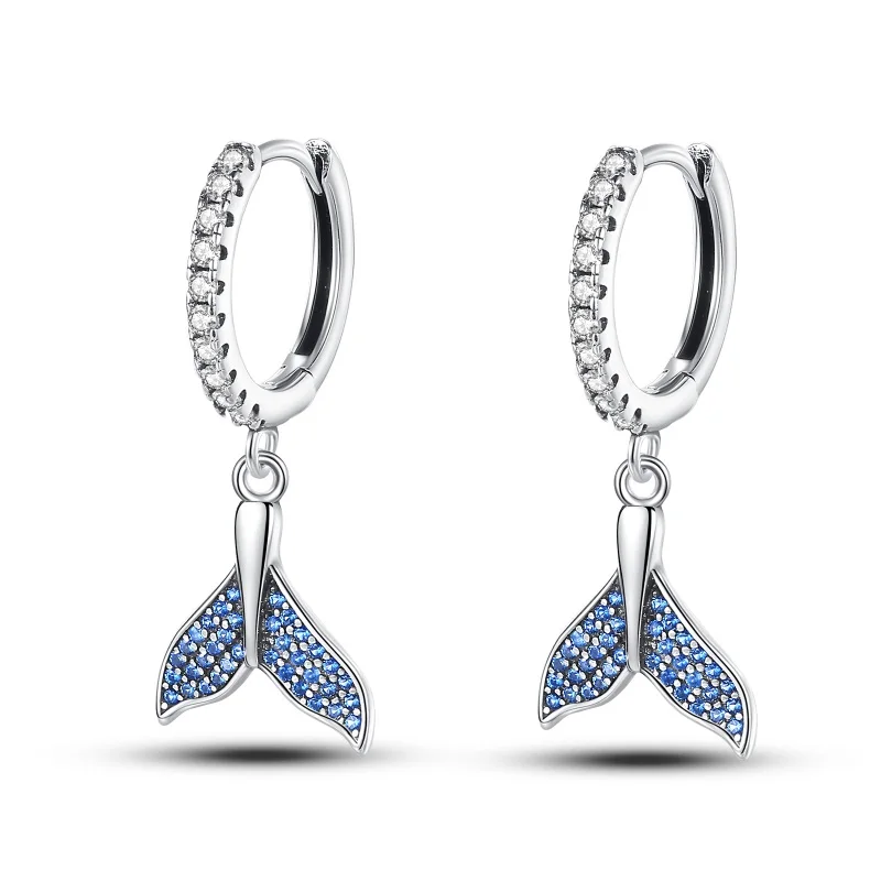Hot Sales 925 Sterling Silver Stone Inlay Fishtail Hoop Earrings For Women Fine Birthday Anniversary Jewelry Gifts