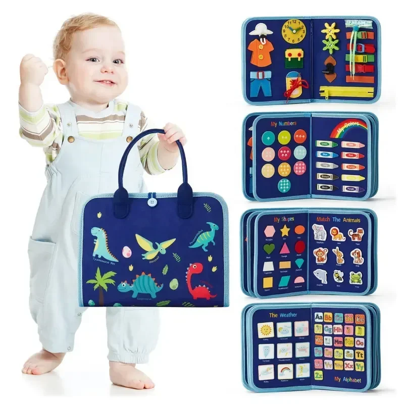 Montessori Busy Board Educational Learning Sensory Busy Book Toddler's Basic Motor Skills Activities Toy for Airplane Car Travel