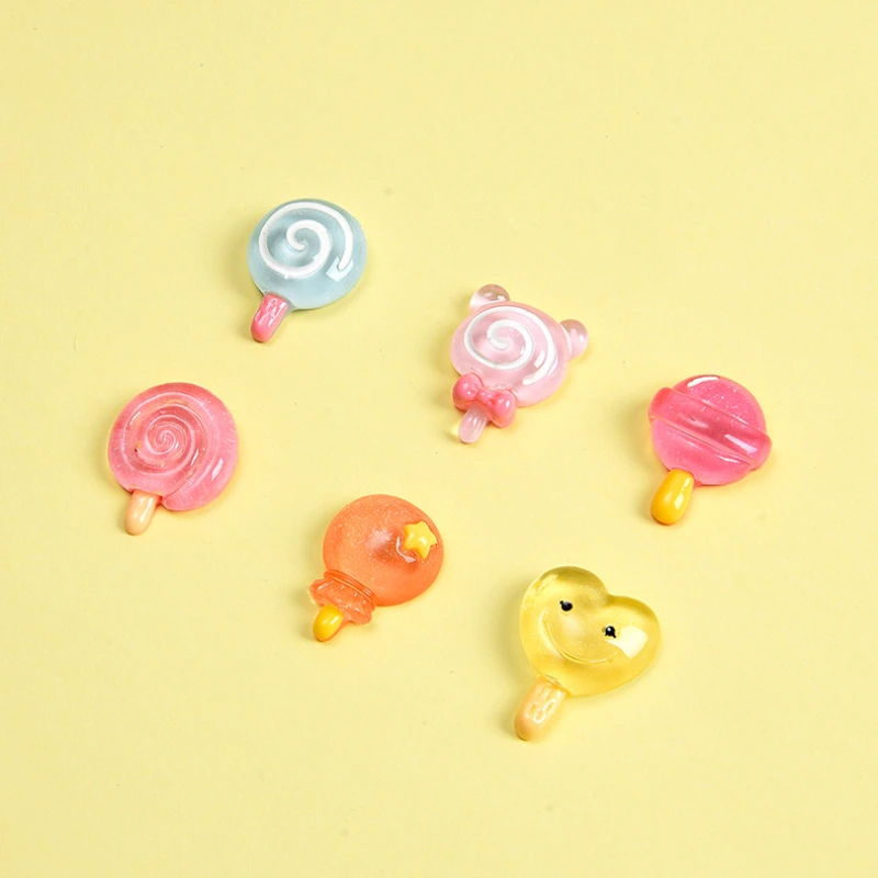 10pcs Mini Lollipop Resin Figurine Crafts Flatback Cabochon Ornament Findings Jewelry Making Hairwear Accessories