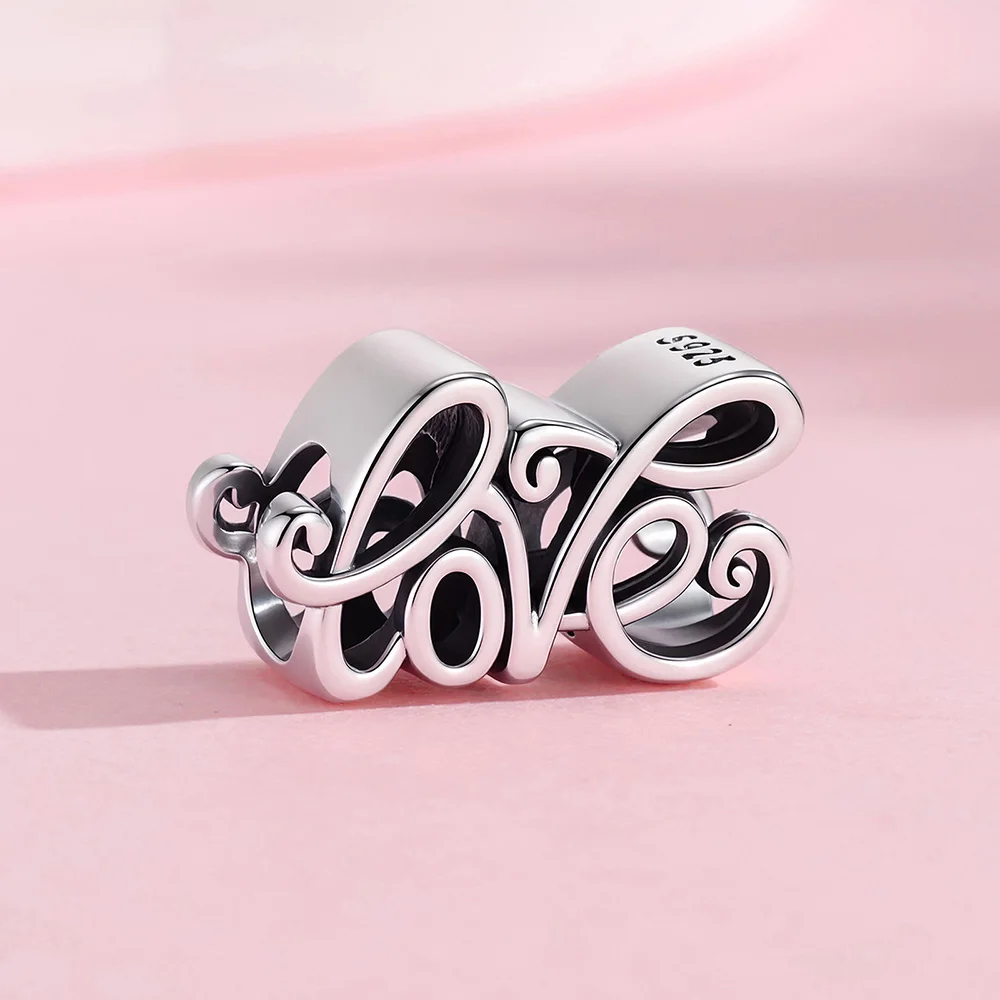 New 925 Sterling Silver Charms Handwritten 'love' Beads Jewelry Making For Original Bracelet Women Vintage Style DIY Gifts