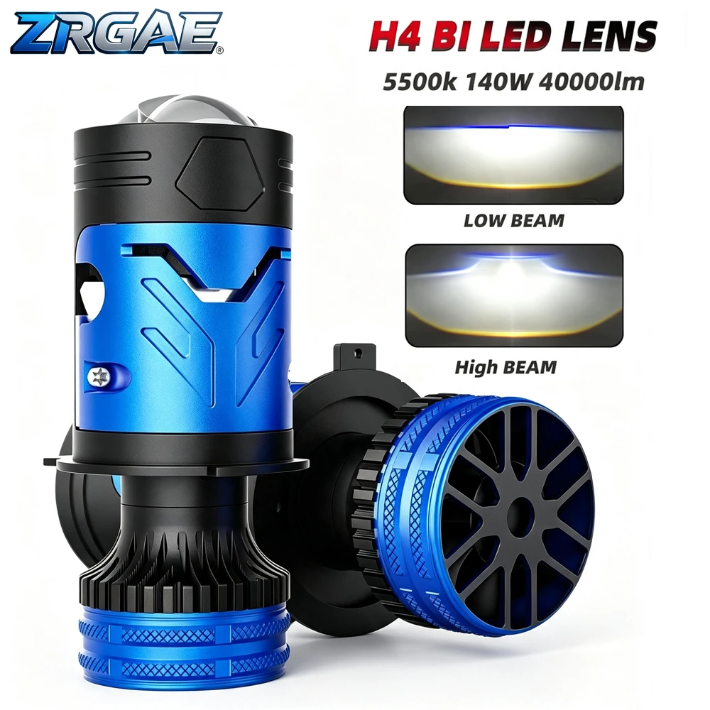 2Pcs H4 Bi Mini LED Projector Lens Car Bulb Headlight Turbo Lamps Fan Plug and Play 40000LM 140W Motorcycle High Low Beam 12V