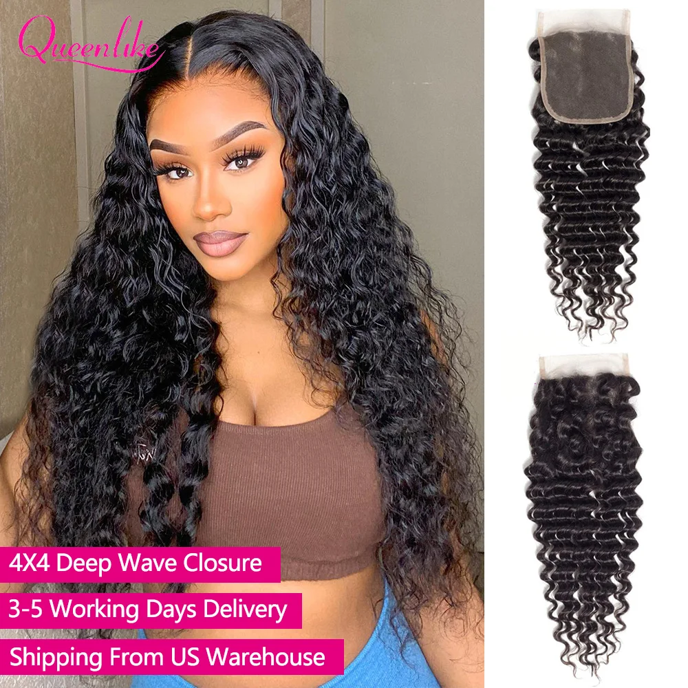 4X4 Deep Wave HD Lace Closure Brazilian Human Hair 22 Inch For Black Women Lace Closure Free Shipping From US/FR Fast Delivery