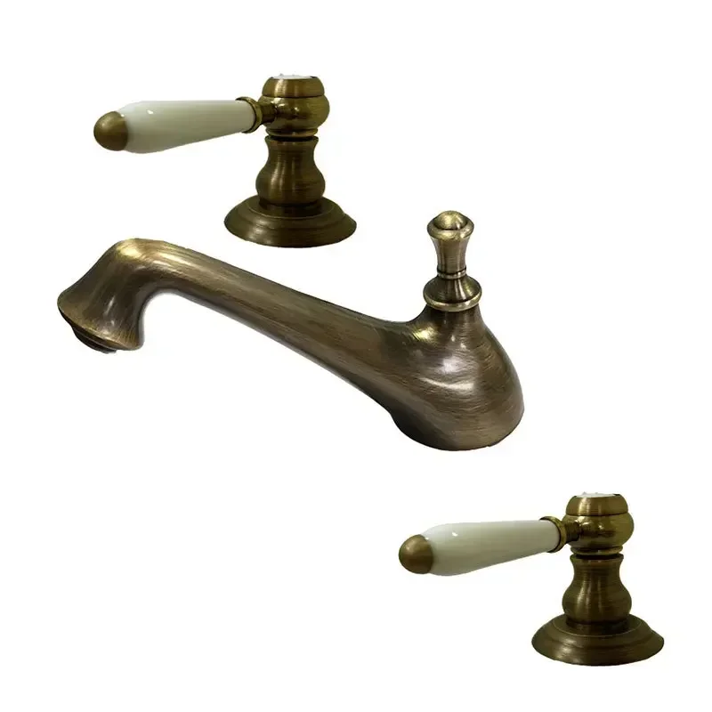 

European retro three-hole faucet bathroom cabinet full copper household bathroom split antique faucet FT2402