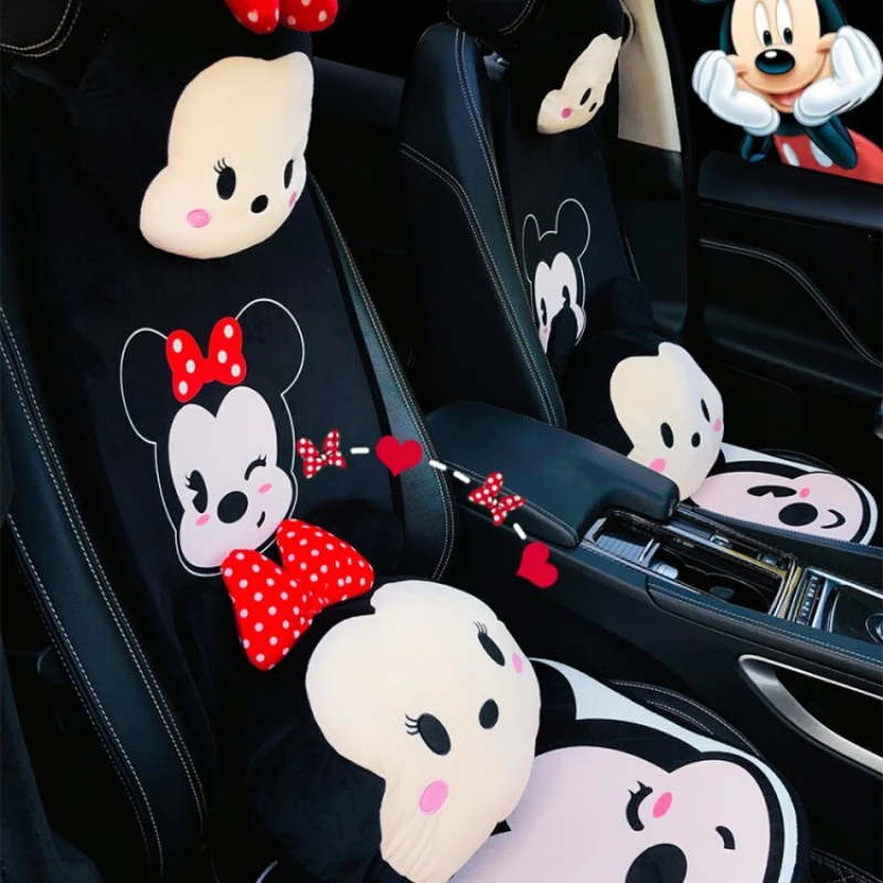 Disney Anime Figure Mickey Minne Car Headrest Neck Protection Pillow Ornament Cute Cartoon Auto Seat Headrest Decor Accessories