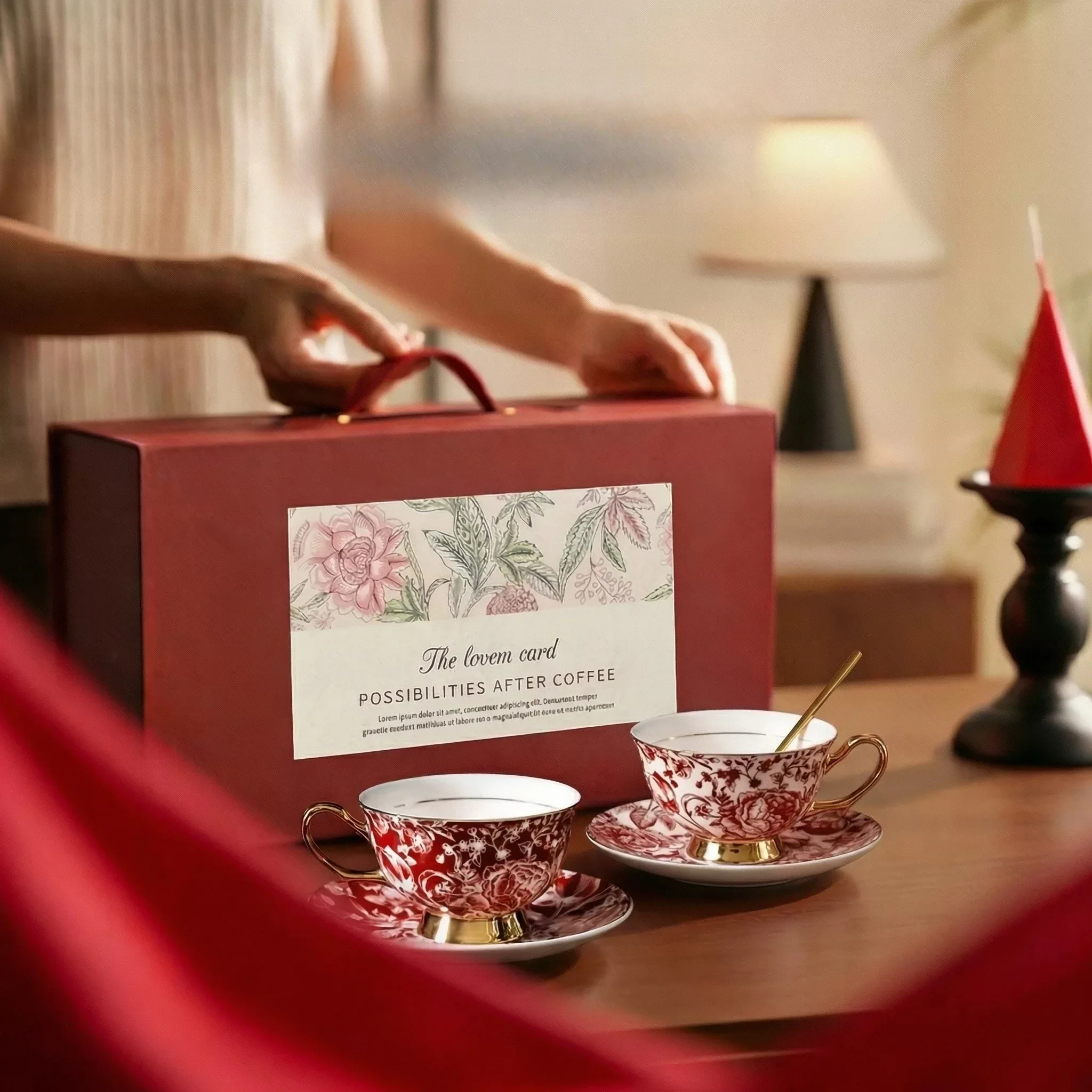

CL medieval ceramic coffee cup and saucer set, creative flowers, Phnom Penh gift box, exquisite sense
