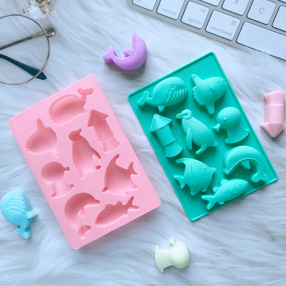 8 Holes Marine Organism Chocolate Candy Silicone Mold Fish Series Ice Tray Whale Candle Decor Moulds Dolphin Soap Birthday Gifts