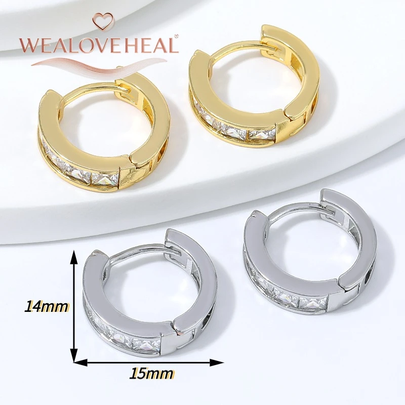 ohrringe, ohrringe damen, Klassische Prinzessinnen-Schliff CZ Huggie Creolen für Damen, 18K vergoldetes Messing, hohl, schlicht, elegant, vielseitiger Schmuck – Detail 17