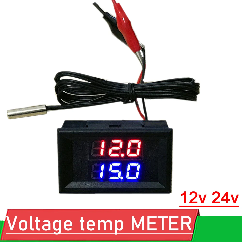 2in1 LED Dual Display Digital voltmeter + Thermometer 12v 24v car voltage temp METER