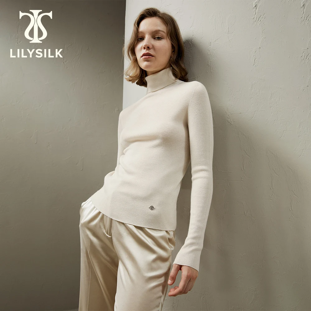 LILYSILK Women's Seamless Silk-Cashmere Blend Turtleneck Ladies Versatile Lightweight and Soft Sweater for Everyday Wear