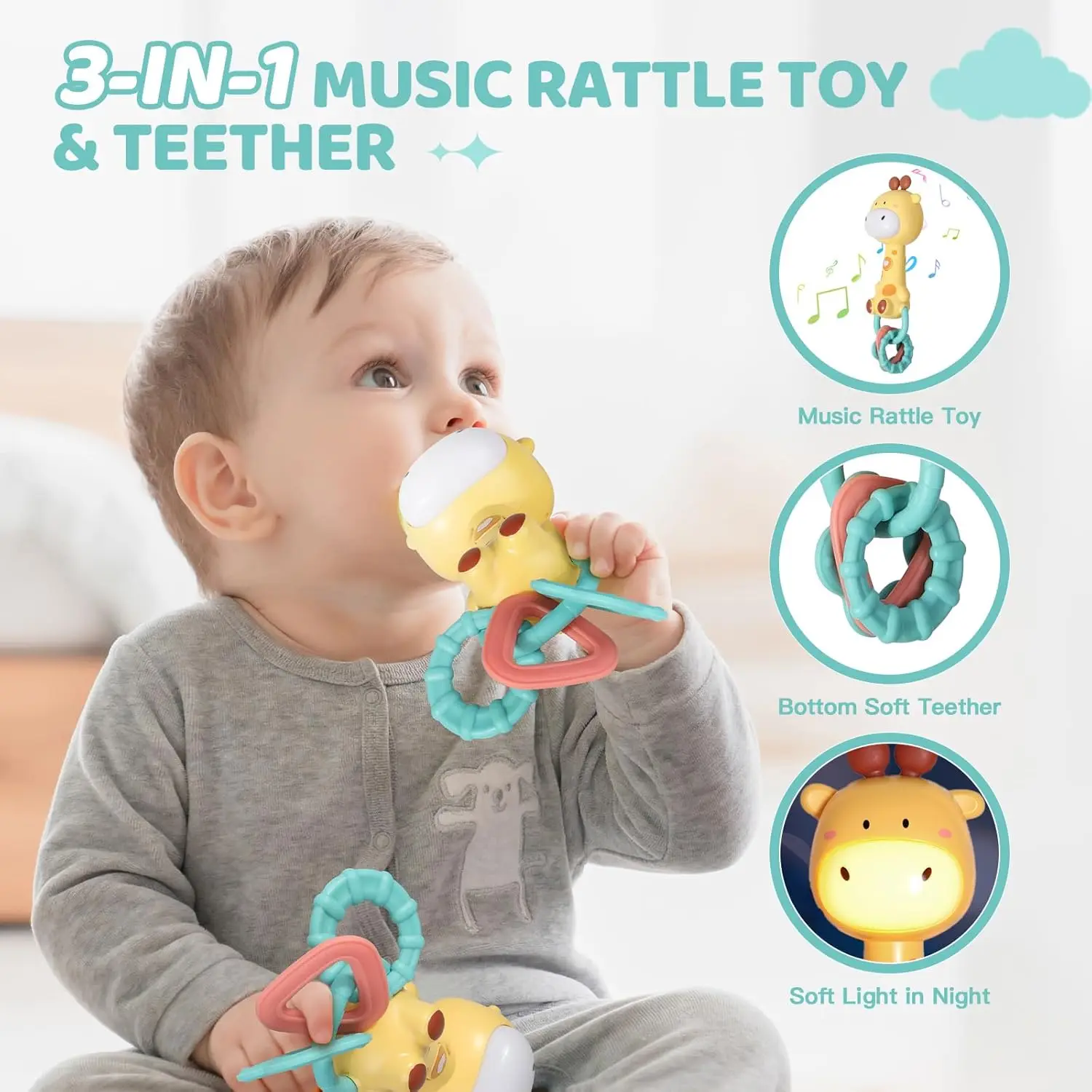 Baby Soft Rubber Soothing Rattles,การ์ตูนสัตว์เพลงTeether,Anti Gnawing Teething Stick,การศึกษาของเล่นเพื่อการศึกษา