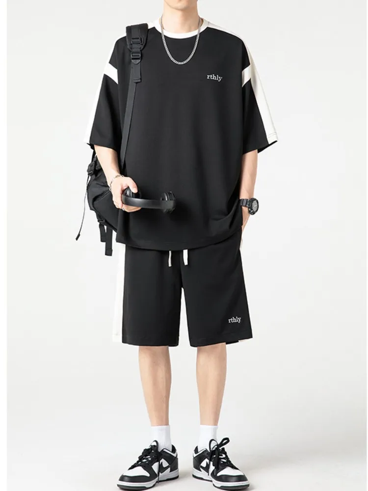 

Youth Sports Kit Men's Summer American Heavyweight ort Sve T-irt with orts Casual Two-Piece Baskeall orm