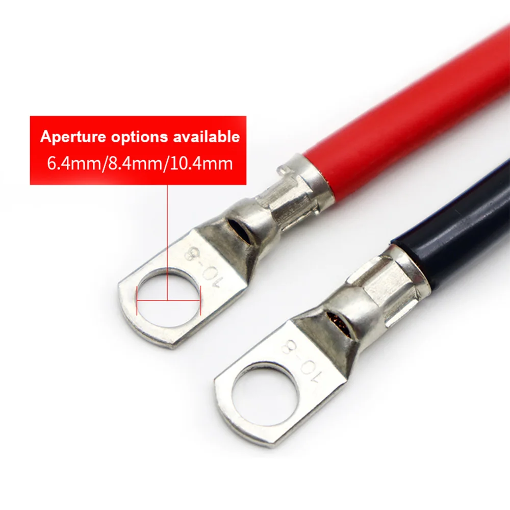 Battery Inverter Cable 8AWG 6AWG 4AWG Red Black Set Pure Copper M8/M6/M10 Tinned Lugs for Solar System RV Car Battery Bank UPS