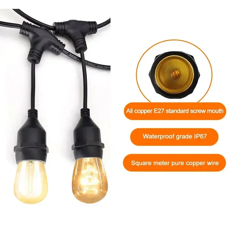 Outdoor E27 Threaded Head Lamp Holder String Waterproof IP68 LED Sealed Strip Line Farmyard Garden Wedding Evening String Lamp