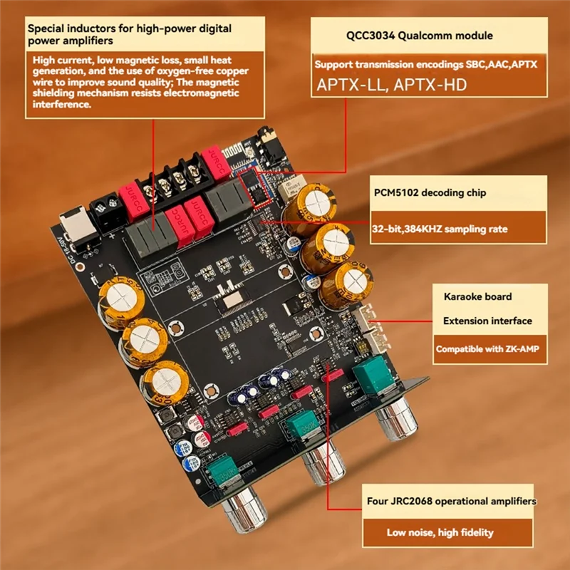 ABSQ-QCC3034 3002TPRO Плата цифрового усилителя Bluetooth 300 Вт + 300 Вт 2,0 канала APTX Модуль усилителя без потерь