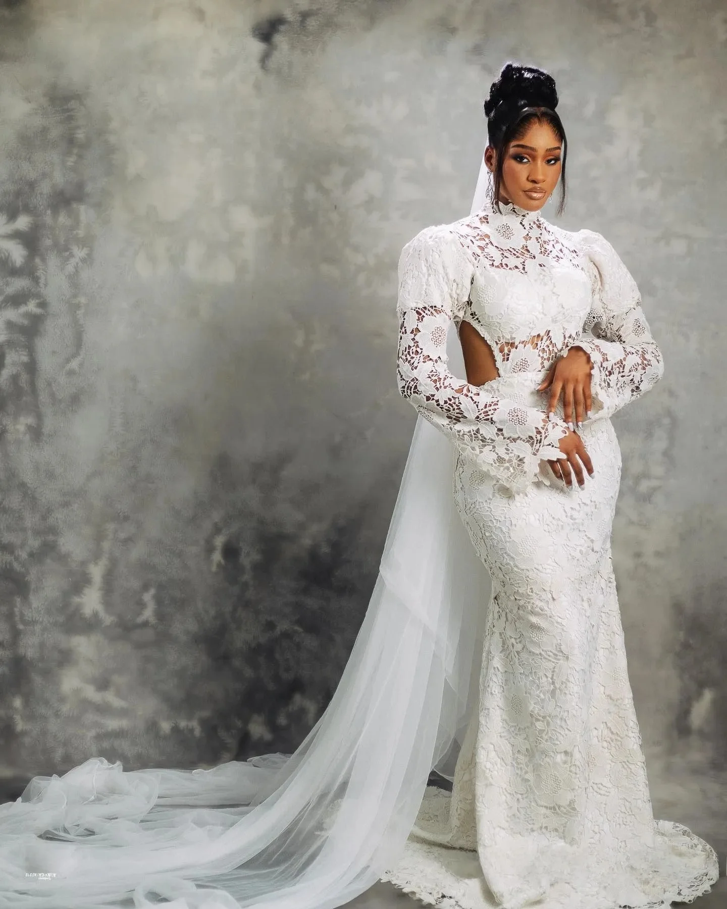 Robe de mariée Aso Ebi personnalisée, grande taille, col haut, manches longues, dentelle perlée, magnifique robe de mariée