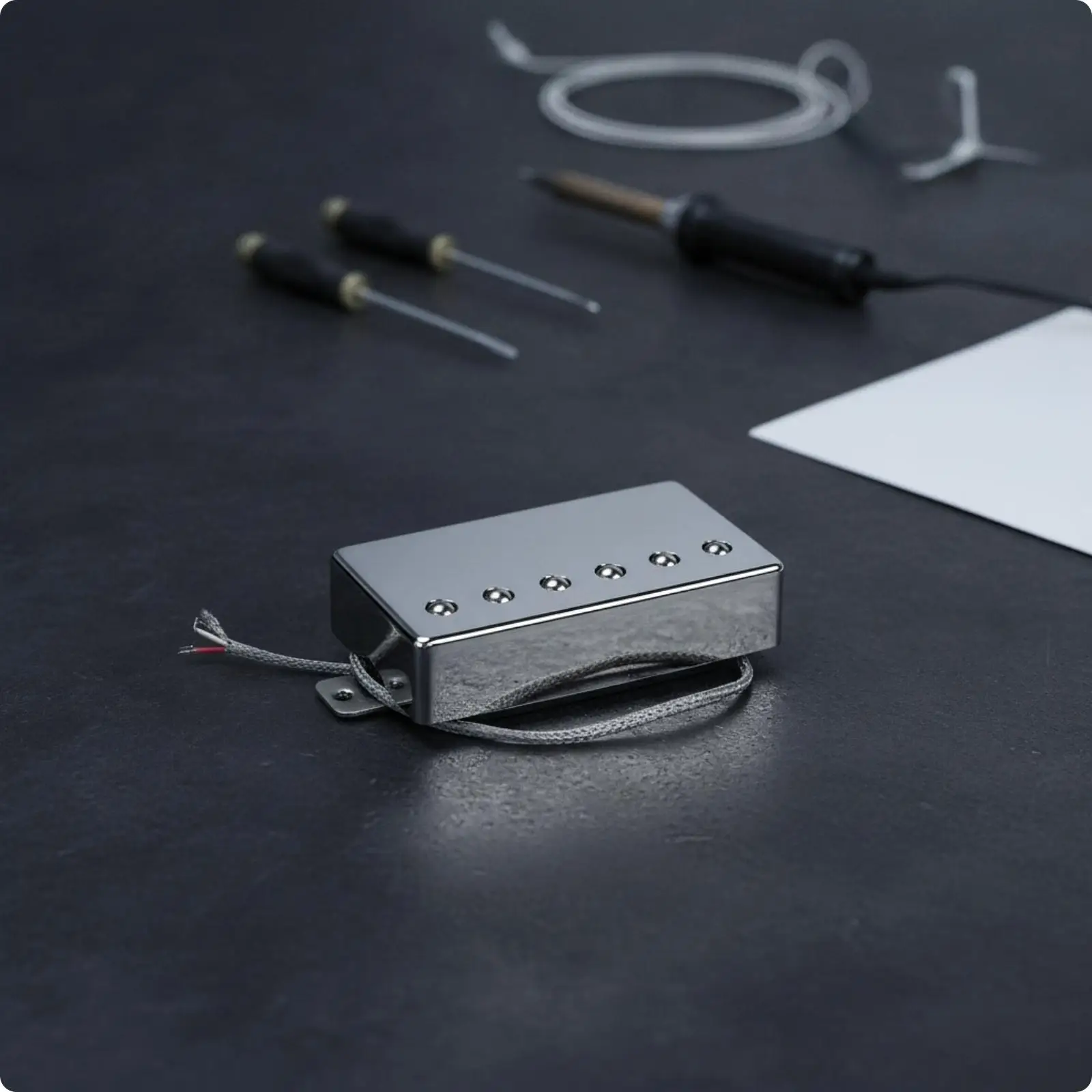 Electric Chrome Guitar Pickup | Braided wire Wires, Low-Profile Design, Guitar Pickup with Mounting Tabs, for Instrument Builds