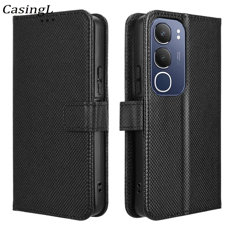 For VIVO Y19S Y28 Y03 Y03T Flip Wallet Case Diamond Grains Leather Magnetic Bracket Cover For VIVO Y28 Y03 Y03T T y 19 28 Casing