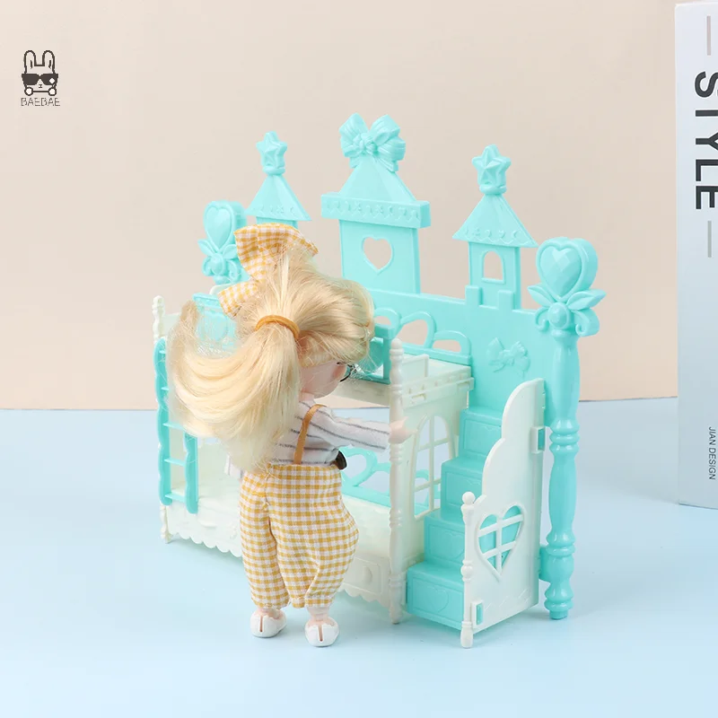 16 см кукла мини-кровать принцессы имитация двухъярусная кровать с лестницей кукольный домик мебель игрушка кукольный дом Декор аксессуары