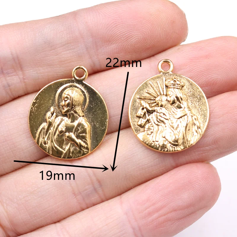 10pcs Antique Gold Color Holy Father and Virgin Mary Metal Tag Pendant DIY Charm Christian Bracelet Jewelry Crafts Making P1356