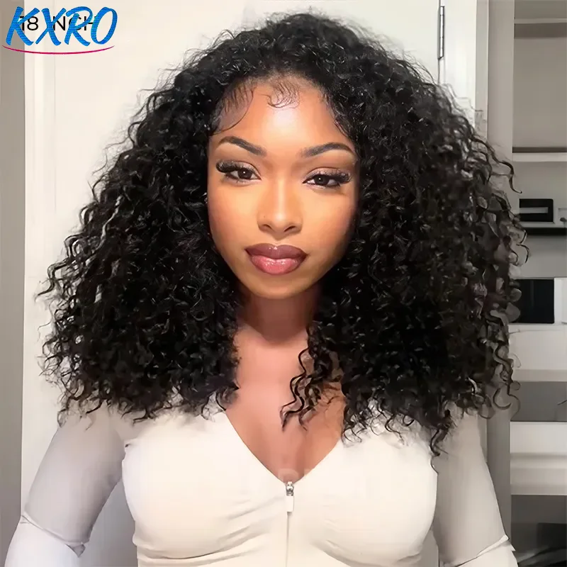 3-in-1 Halbperücke mit Kordelzug, nahtlose, klebefreie, lockige Echthaarperücke, Kinky Curly Stirnbandperücke, maschinell gefertigt, für Damen, 200/250 Dichte, sofort tragbar, im Ausverkauf,