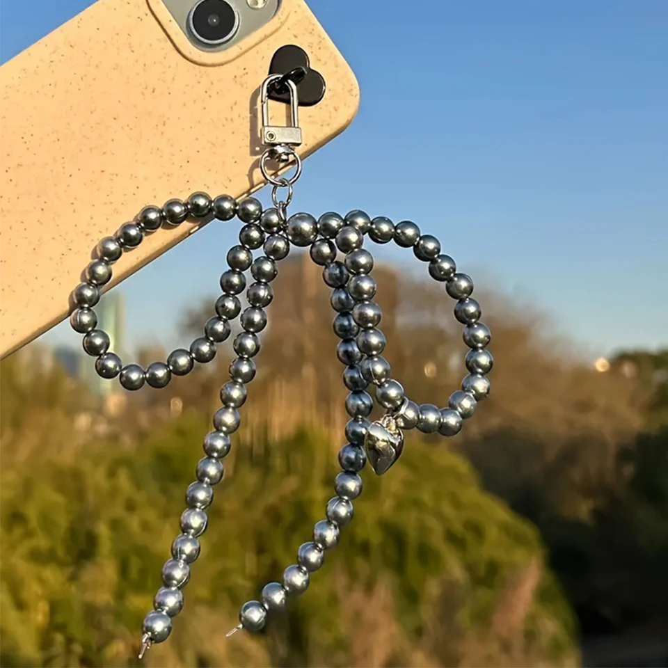 Yupsk الحلو مطرز مفتاح سلسلة اللؤلؤ القوس على شكل قلب قلادة كيرينغ حلية اللؤلؤ الديكور للحقائب الهواتف الهدايا بالجملة #3