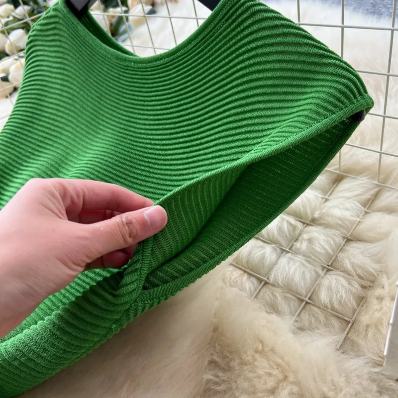 HKSH Spring Autumn New Women's Dress O-neck Sleeveless Knitted Patchwork Pleated Solid Color Elegant Trendy Long Dresses HK14805