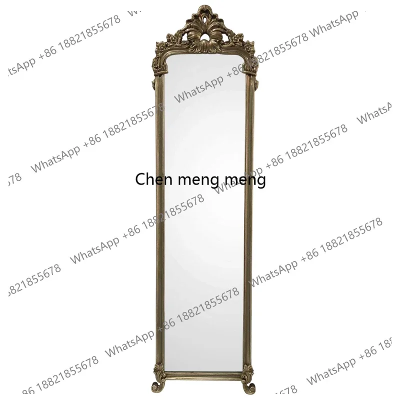 Entry ultra-narrow full-body mirror, living room entrance full-length mirror, medieval carved floor mirror can be on the wall