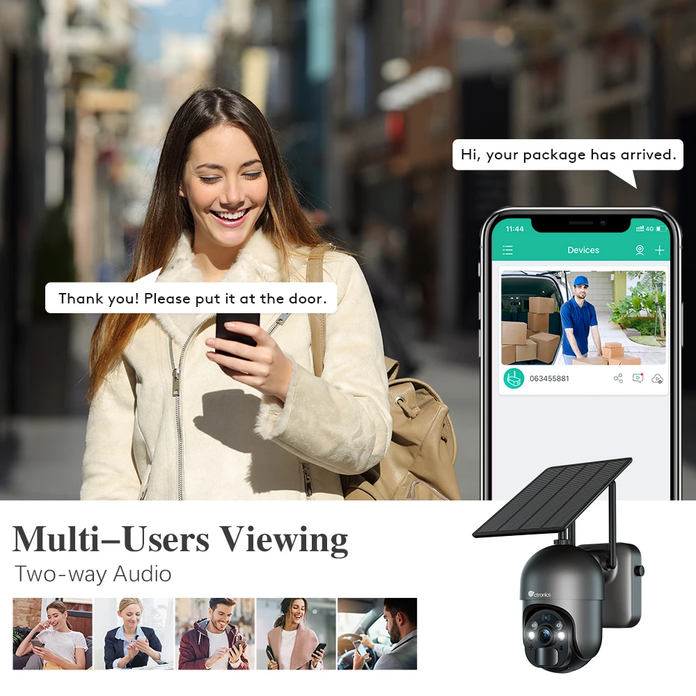 Ctronics Solar Panel Wireless Camera WiFi 4G CCTV Outdoor Battery IP Camera Human Detection 360 PTZ Color Night Vision 4MP 1080P