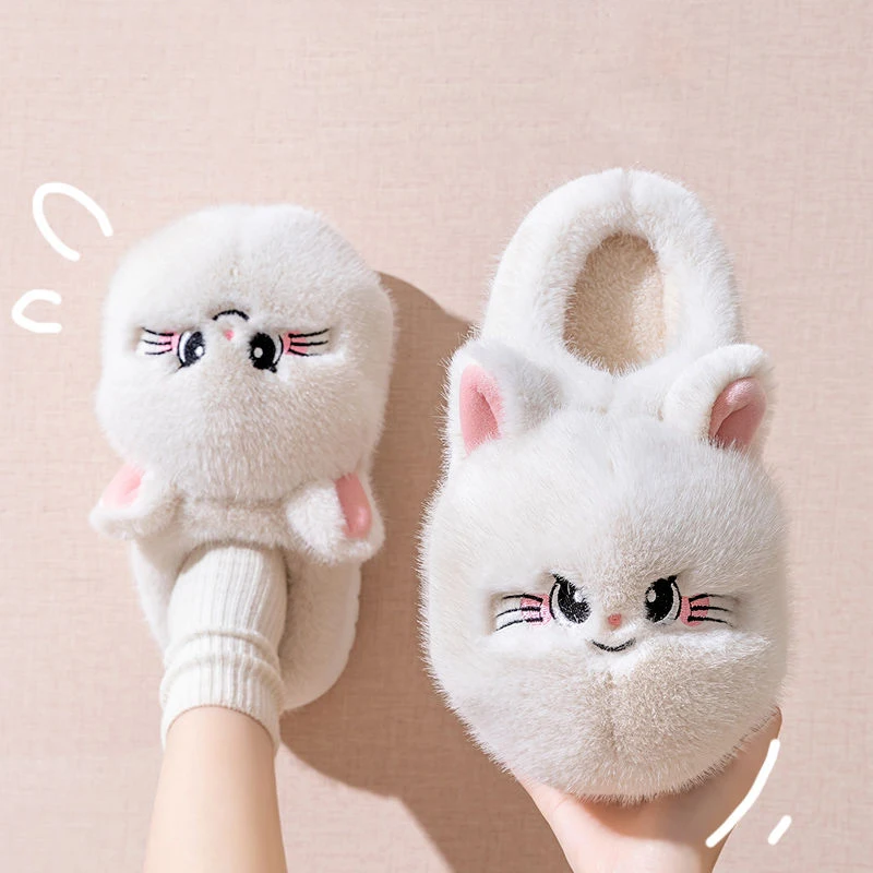 

Fluffy new kitty slippers winter women designer shoes ladies slippers home fur mules plush house shoes woman indoor cat slippers