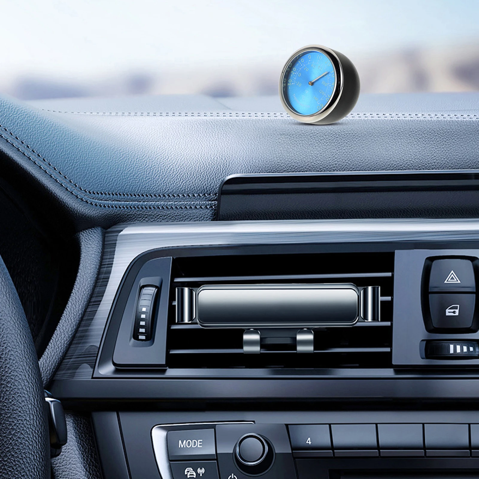 Car Dashboard Thermometer Luminous Blue Mini Digital Temperature Gauge Real-Time Monitoring Clock For Car Interior