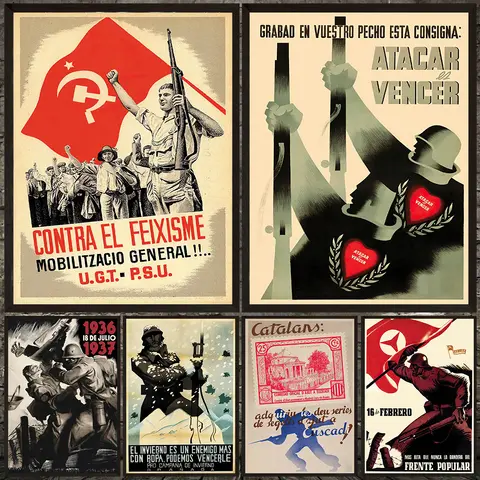 Vintage Spanish Civil War Propaganda Poster,Workers Movement Propaganda Canvas Print,Revolutionary Labor Union Artwork Poster