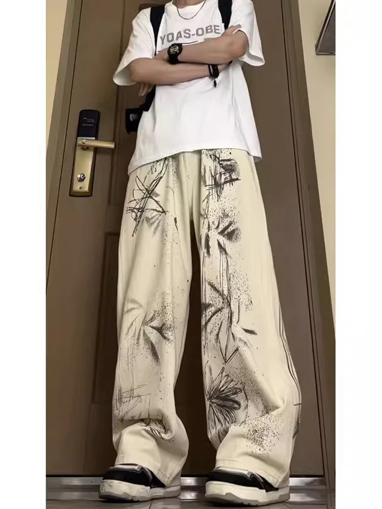 

Новые китайские легкие джинсы из денима для мужчин, свободного прямого кроя, в стиле High Street Fashion, широкие брюки