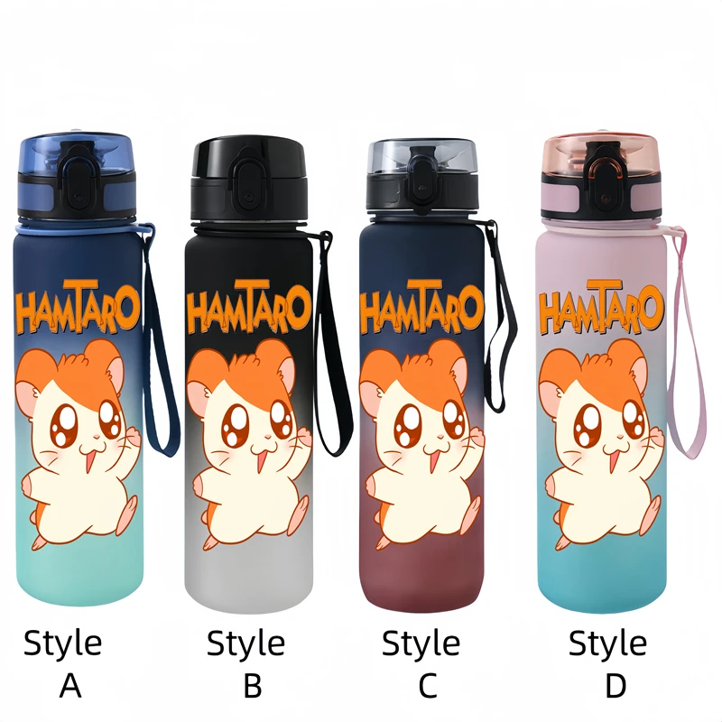 650ML Hamtaro  Anime Characters Water Cup Portable Children's  Outdoor Sports  Large Capacity Plastic Antidrip Water Bottle