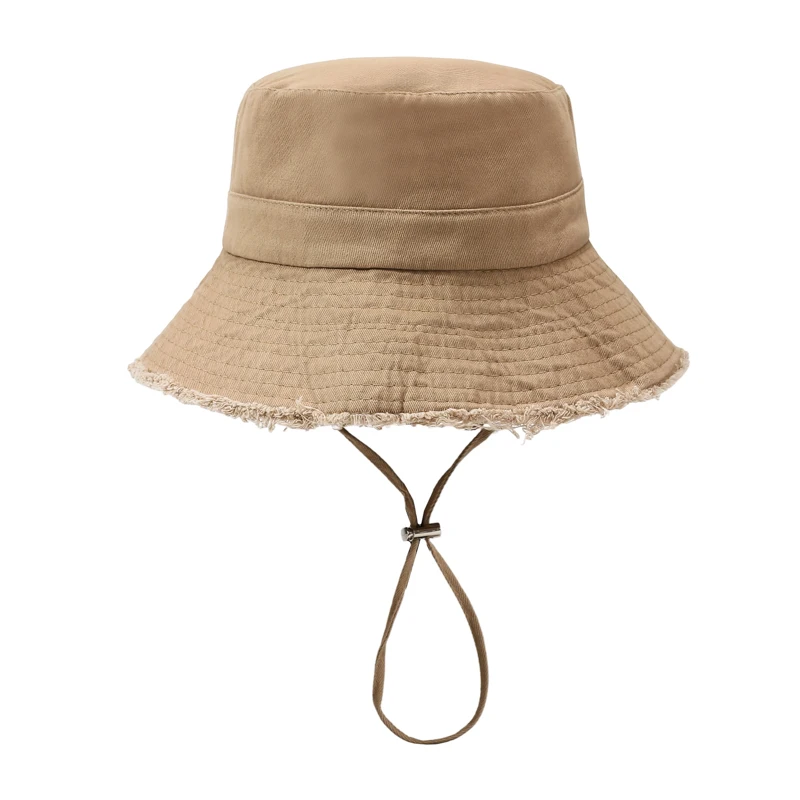 Summer Washed Denim Big Brimmed Fisherman Hat, Edge Hanging Rope Sun Protection for Men and Women, Korean Version Fashionable