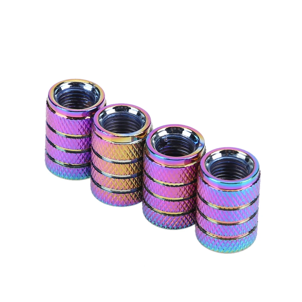 4pcs Rainbow Color Aluminum 3-Groove Style Car Wheel Tire Valve Caps Covers