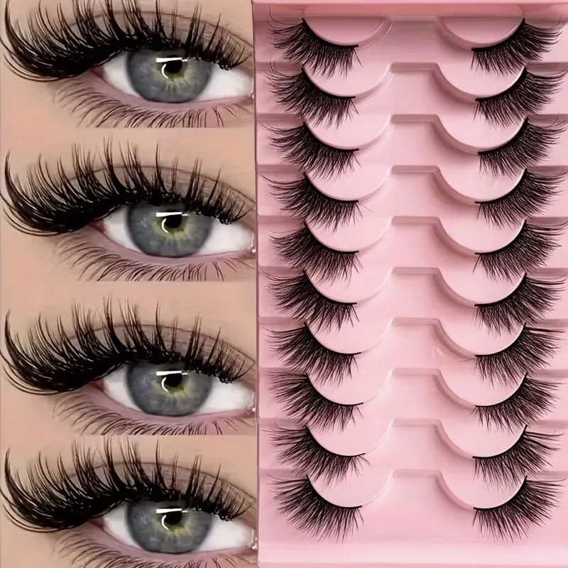 10 Paar dichte Katzenaugen-Wimpern, elegant und bequem, natürlich realistisch, halbe Augenform, künstliche Wimpern