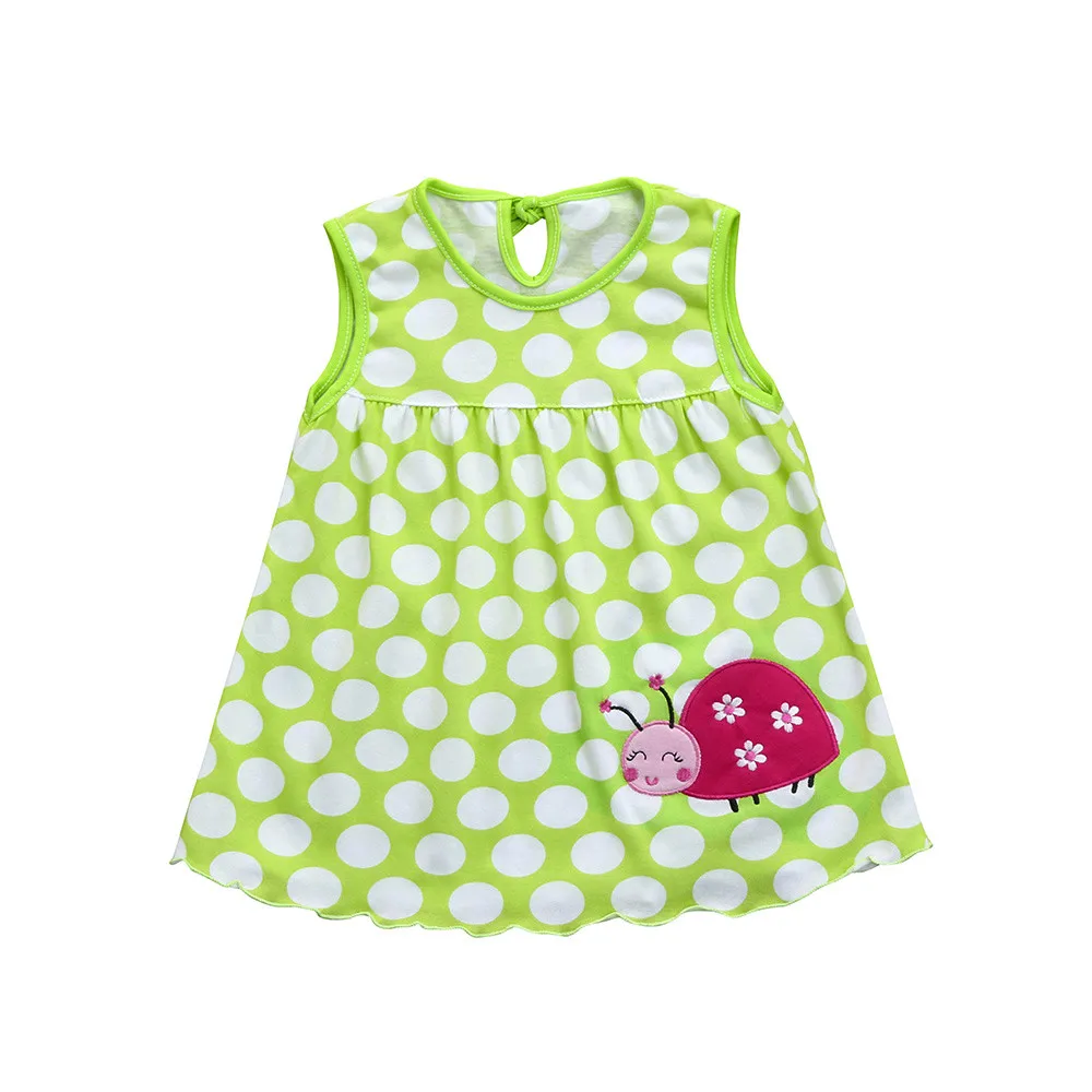 2024 Summer Dress Toddler Cute Baby Cotton Flower Children Dot Striped Tees Dress T-Shirt Vest детская одежда Ropa Para NiñAs