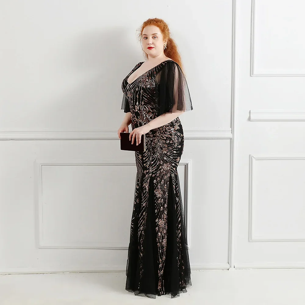 Robe de soirée sirène en tulle à paillettes pour femmes, robe longue noire, robes de soirée formelles, grande taille, tout ce qui est en stock, luxe, 2023